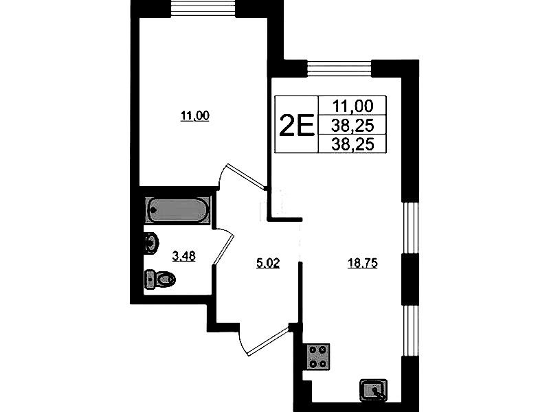 1-комнатная квартира 38.25 м², 2/17 эт., ЖК «Стороны Света 2»
